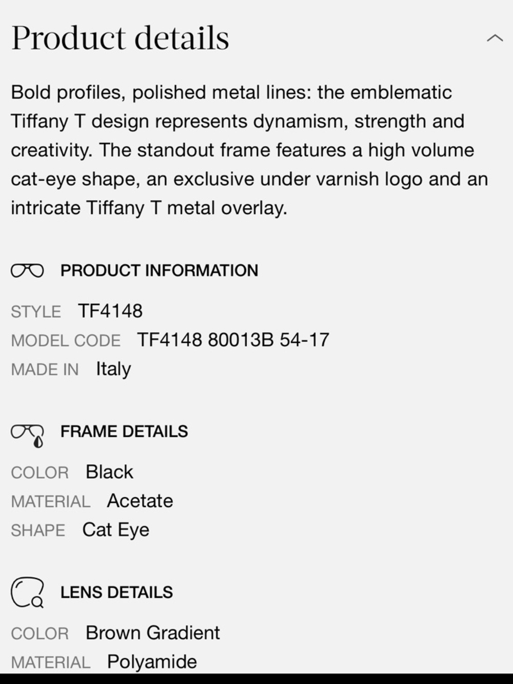 Tiffany & Co. TF4148 Black/Gold Cat-Eye Frames. Made in Italy w/ Case - Picture 10 of 11